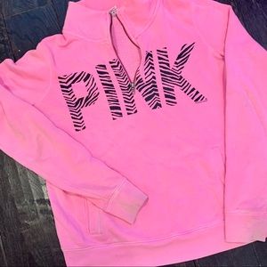 VS PINK Tiger Print Half Zip Pullover Small